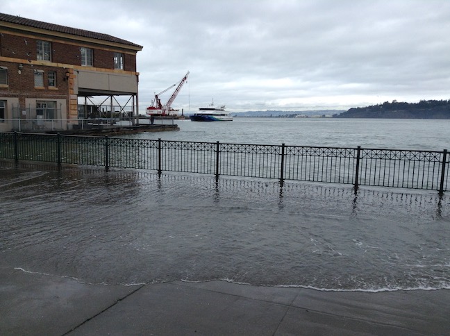 king tide at pier 14, crane and ferry 2