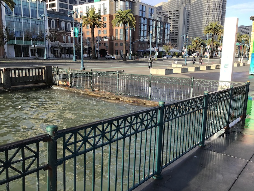 king tide san francisco, embarcadero ribbon looking northwest